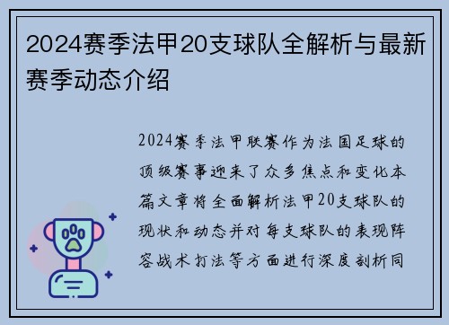 2024赛季法甲20支球队全解析与最新赛季动态介绍