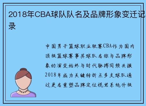 2018年CBA球队队名及品牌形象变迁记录